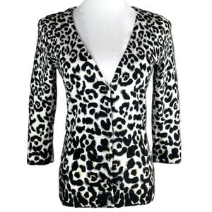 White House Black Market Black White Animal Print Cardigan Top Medium